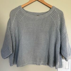 Free People Light Blue Cropped Knit Sweater